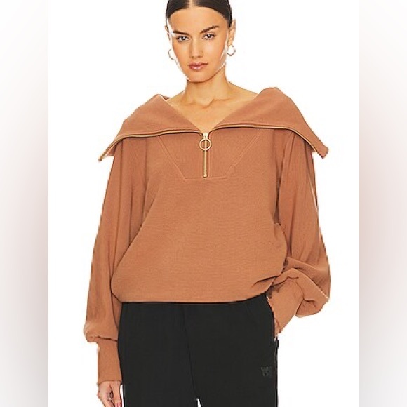 Varley Tops - Varley Vine Ribbed Knit Half Zip Pullover Sweatshirt Tan Size Small Oversized